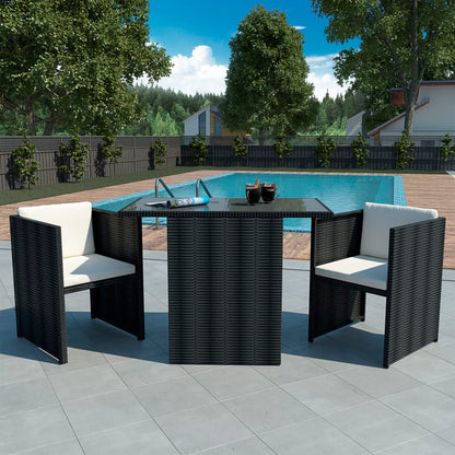 vidaXL 3-delige Bistroset met kussens poly rattan zwart