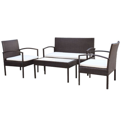 vidaXL 4-delige Loungeset met kussens poly rattan bruin