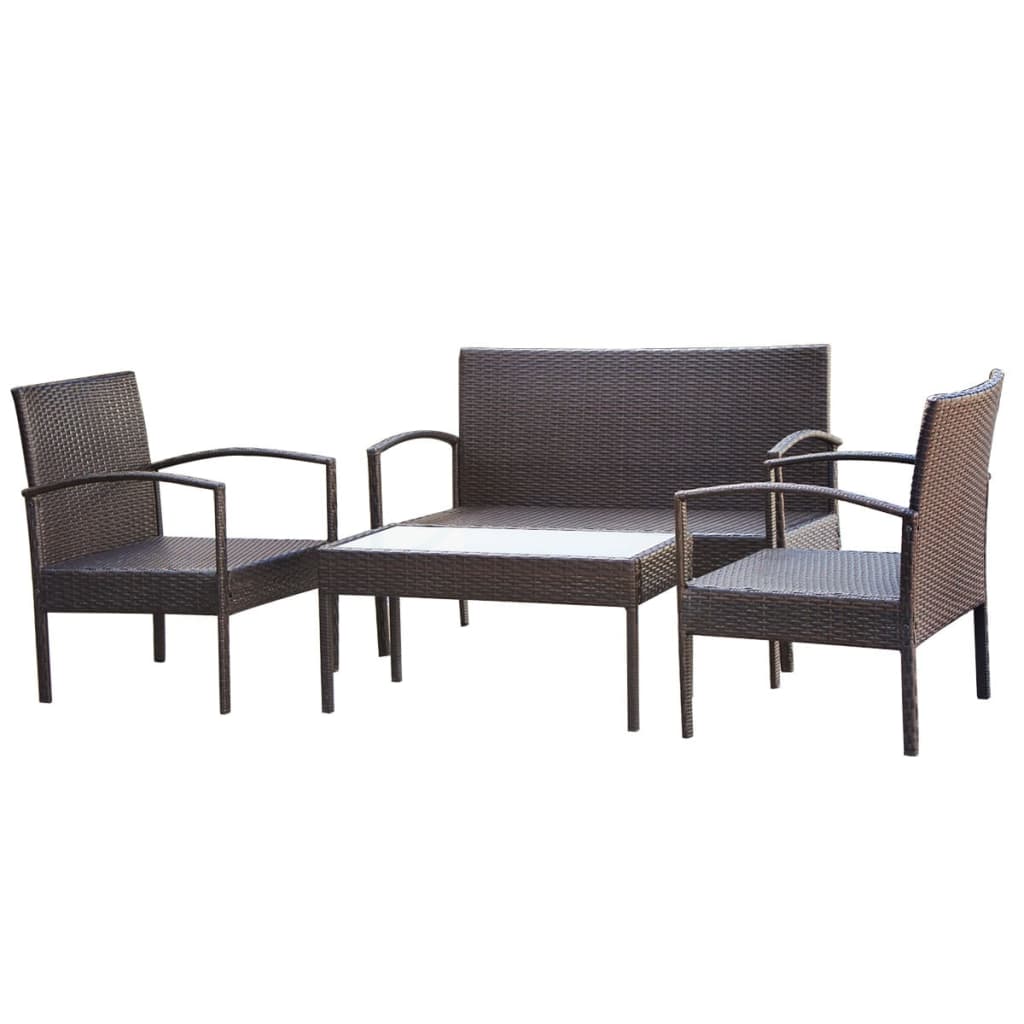 vidaXL 4-delige Loungeset met kussens poly rattan bruin