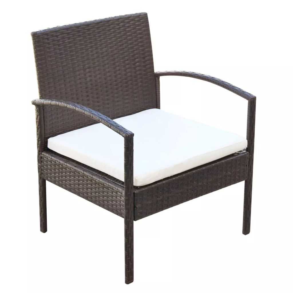 vidaXL 4-delige Loungeset met kussens poly rattan bruin