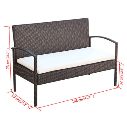 vidaXL 4-delige Loungeset met kussens poly rattan bruin