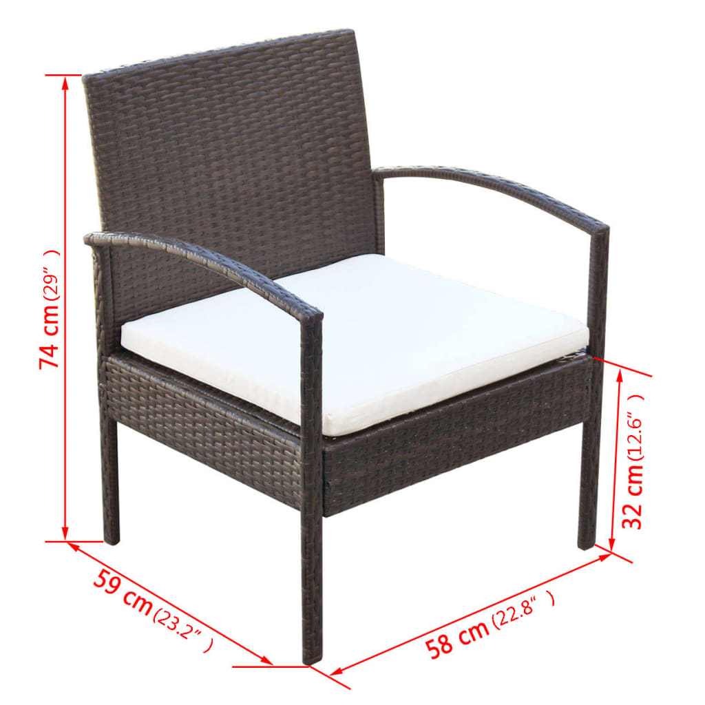 vidaXL 4-delige Loungeset met kussens poly rattan bruin