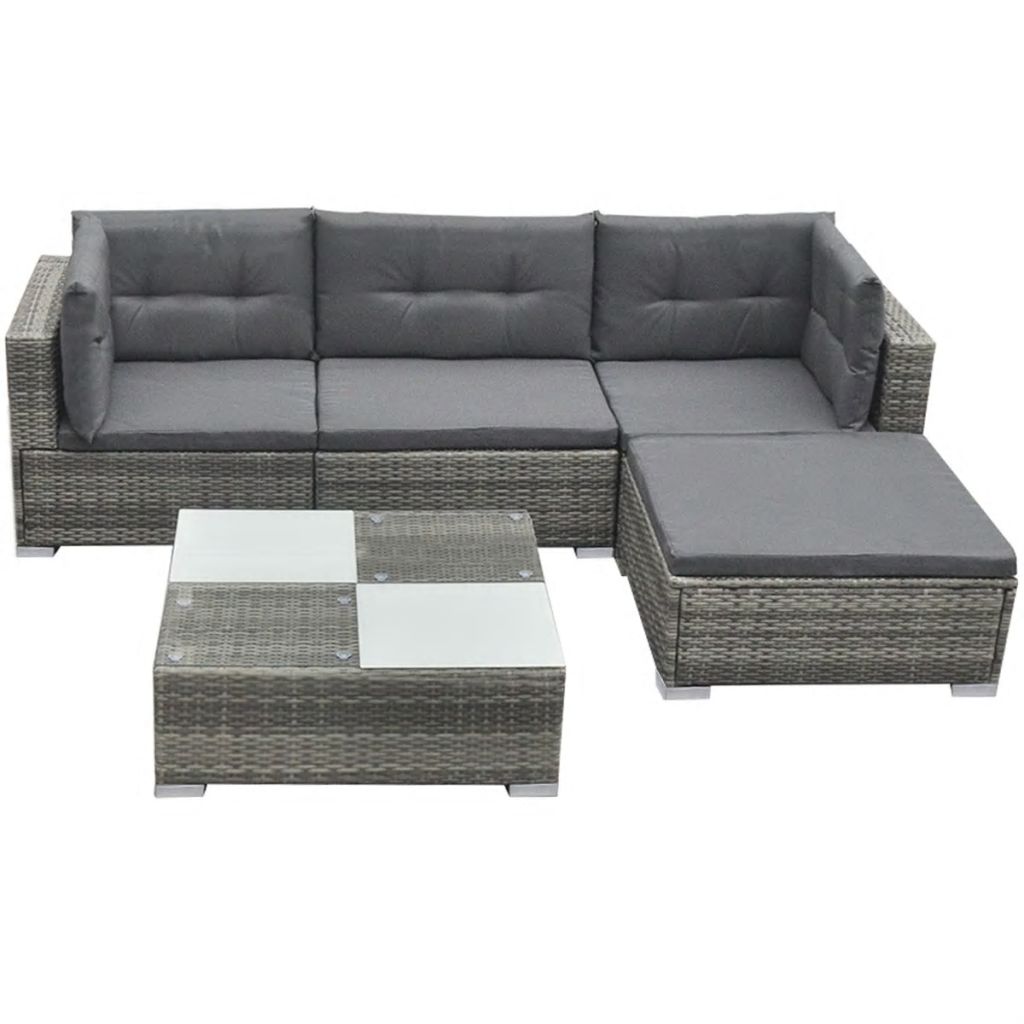 vidaXL 5-delige Loungeset met kussens poly rattan grijs