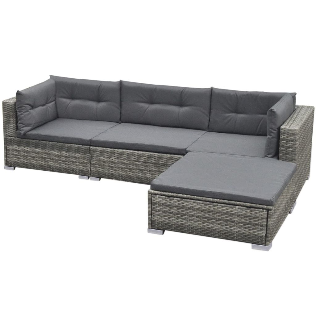 vidaXL 5-delige Loungeset met kussens poly rattan grijs