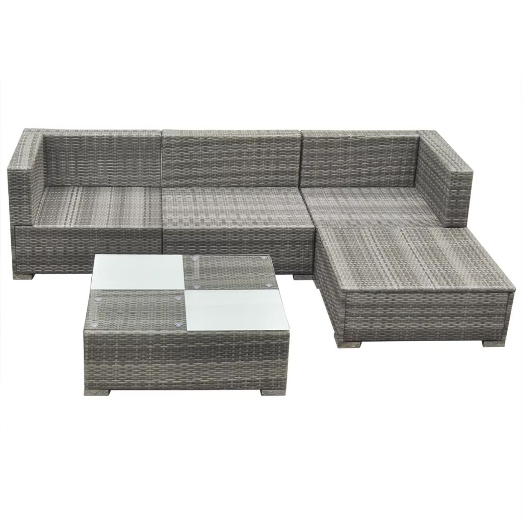 vidaXL 5-delige Loungeset met kussens poly rattan grijs