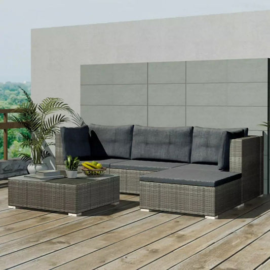 vidaXL 5-delige Loungeset met kussens poly rattan grijs