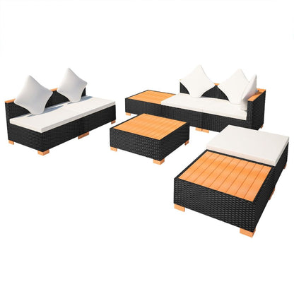 vidaXL 8-delige Loungeset met kussens poly rattan zwart