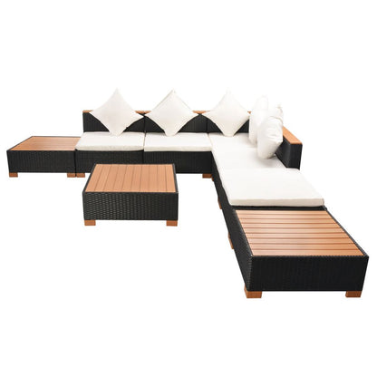 vidaXL 8-delige Loungeset met kussens poly rattan zwart