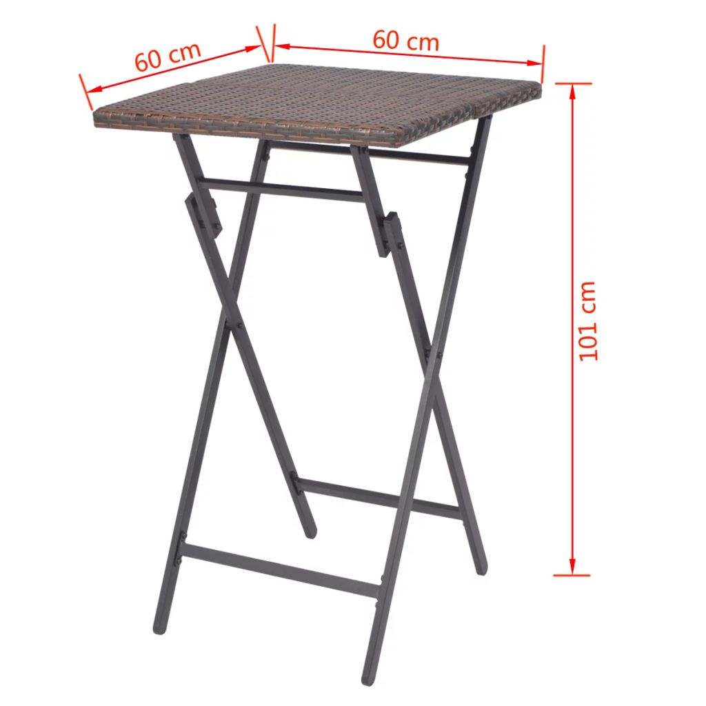 vidaXL 3-delige Bistroset inklapbaar staal poly rattan bruin