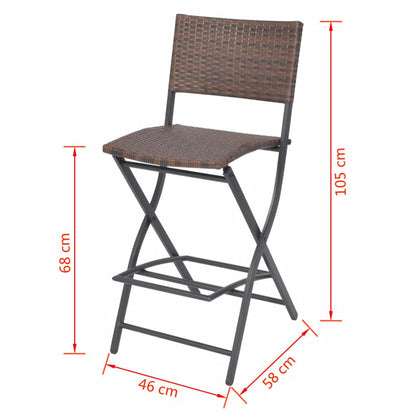 vidaXL 3-delige Bistroset inklapbaar staal poly rattan bruin