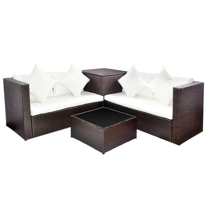 vidaXL 4-delige Loungeset met kussens poly rattan bruin