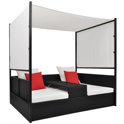 vidaXL Tuinbed met luifel 190x130 cm poly rattan zwart