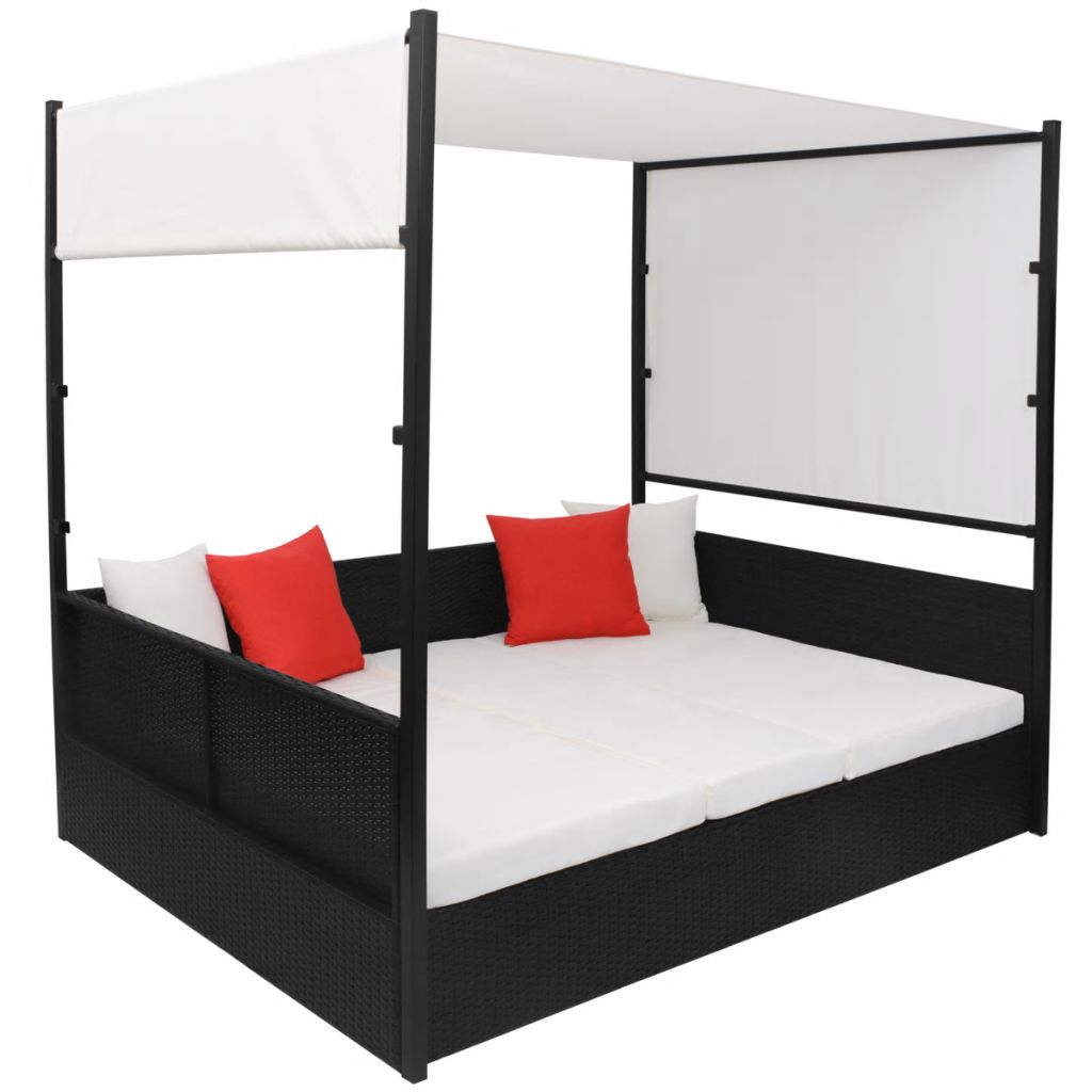 vidaXL Tuinbed met luifel 190x130 cm poly rattan zwart