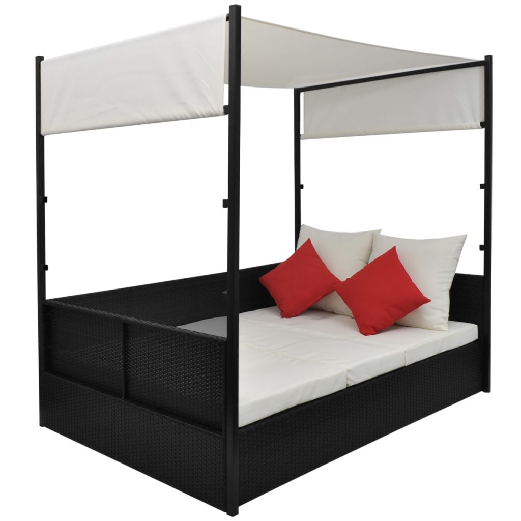 vidaXL Tuinbed met luifel 190x130 cm poly rattan zwart