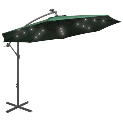 vidaXL Zweefparasol met LED-verlichting en metalen paal 300 cm groen