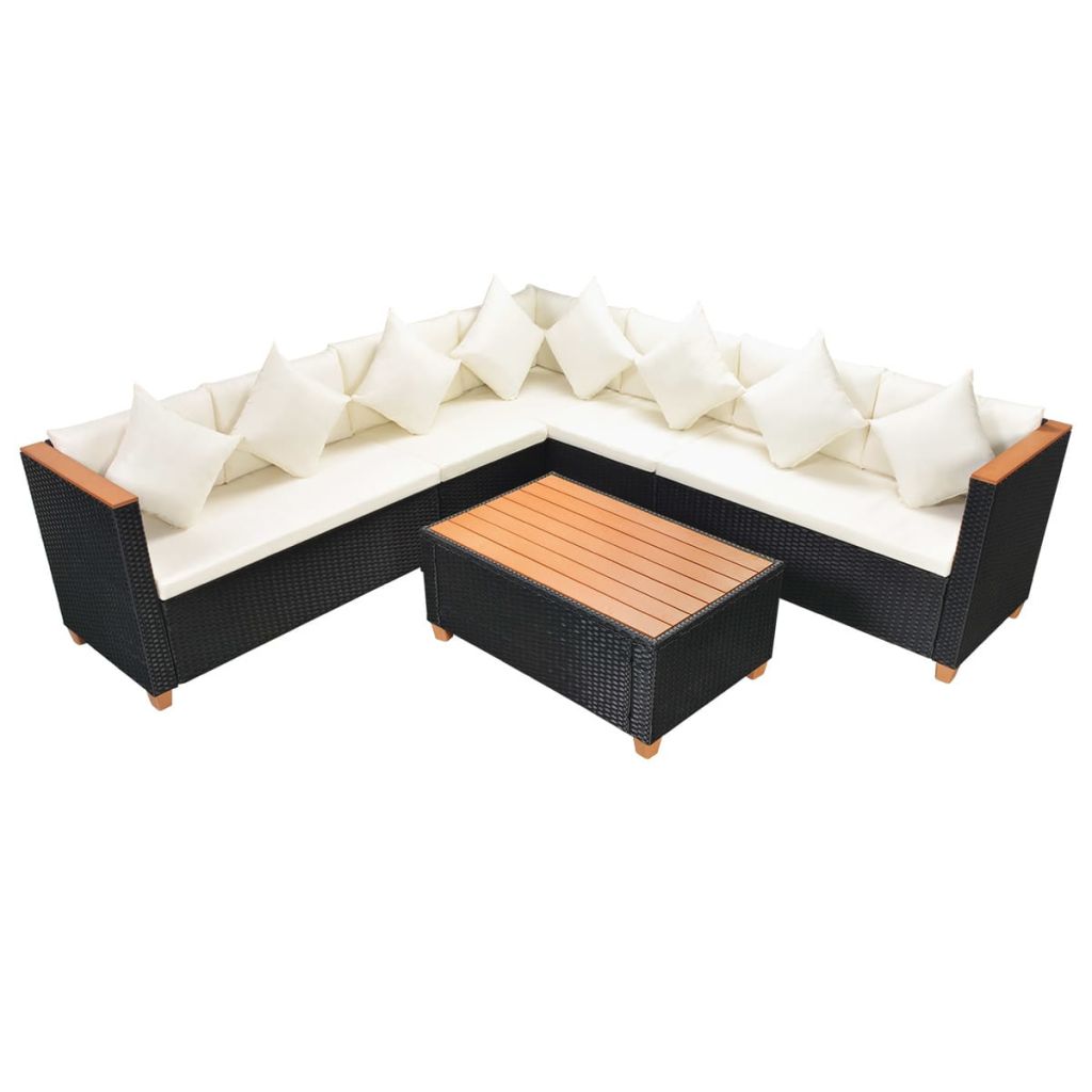 vidaXL 5-delige Loungeset met kussens poly rattan zwart