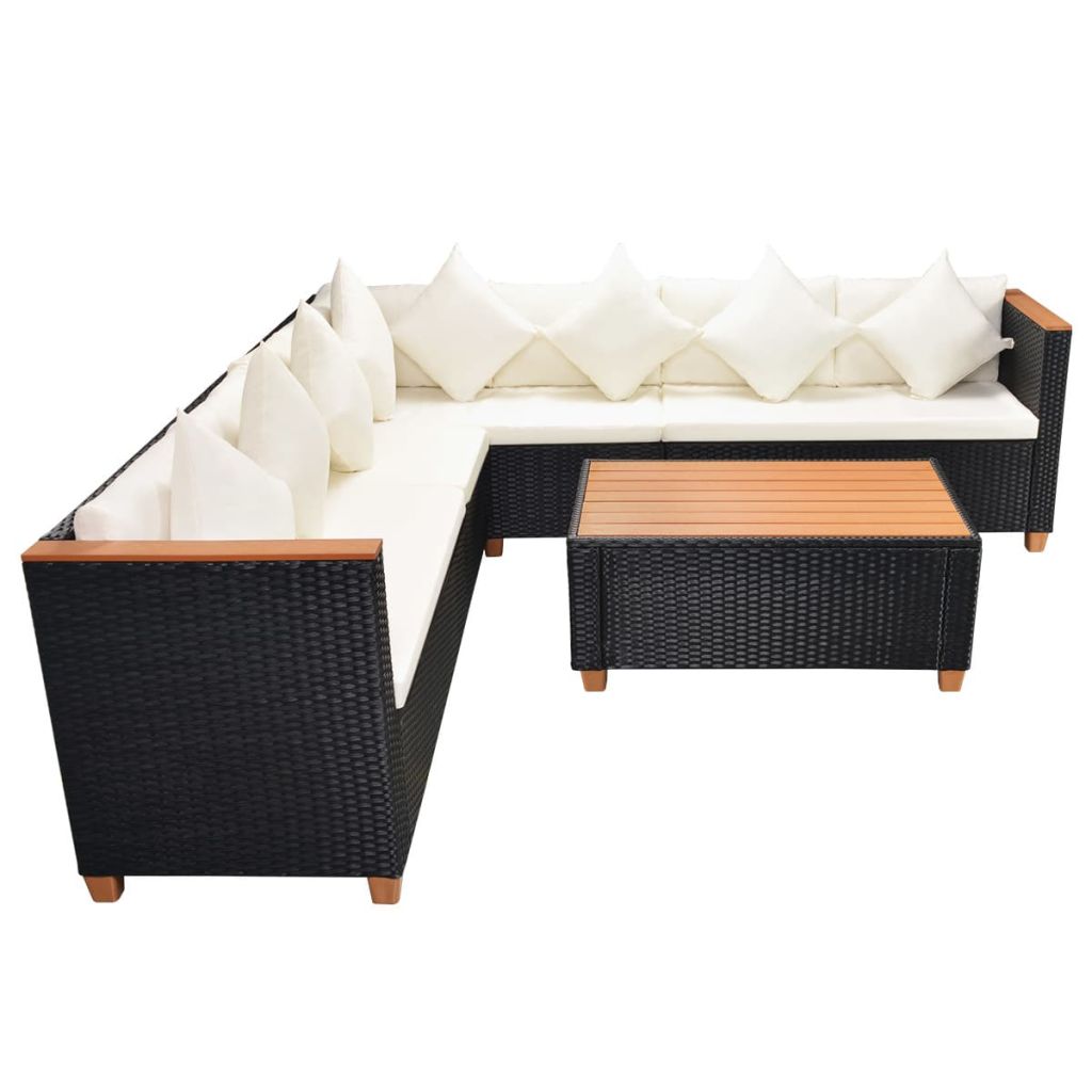 vidaXL 5-delige Loungeset met kussens poly rattan zwart