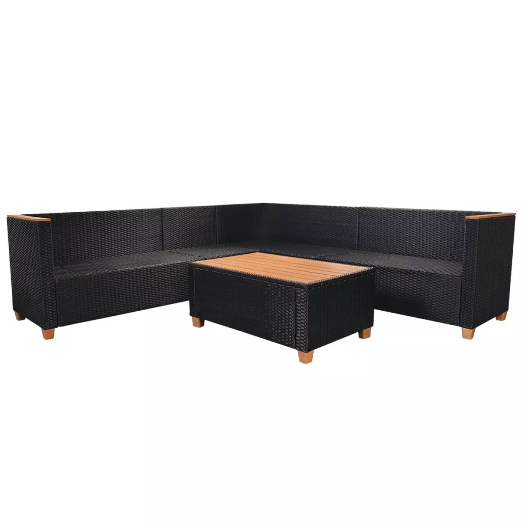 vidaXL 5-delige Loungeset met kussens poly rattan zwart