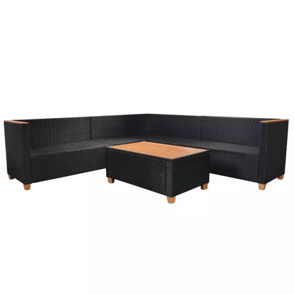 vidaXL 5-delige Loungeset met kussens poly rattan zwart