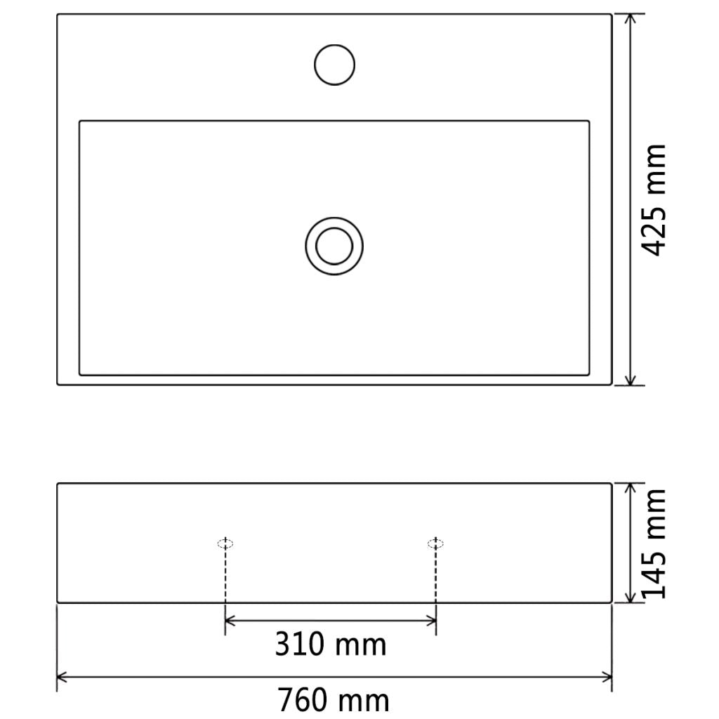 vidaXL Wastafel met kraangat wit 76x42,5x14,5 cm kermiek