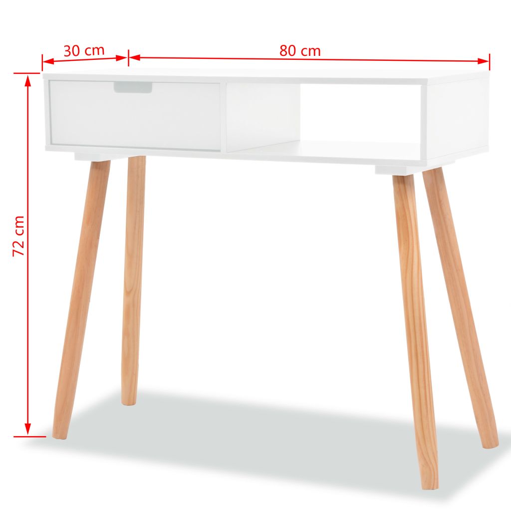 vidaXL Wandtafel 80x30x72 cm massief grenenhout wit