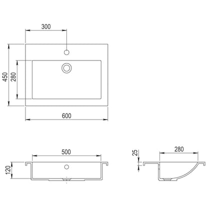 vidaXL Wasbak 600x450x120 mm graniet grijs