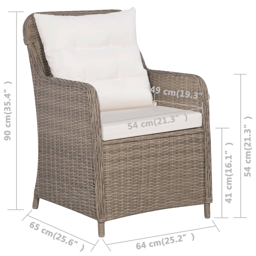 vidaXL Tuinstoelen 2 st met kussens poly rattan bruin