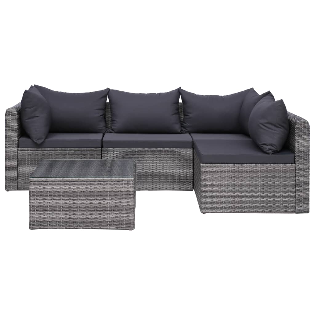 vidaXL 5-delige Loungeset met kussens poly rattan grijs