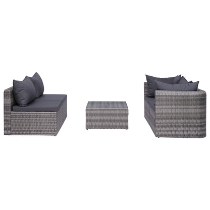 vidaXL 5-delige Loungeset met kussens poly rattan grijs