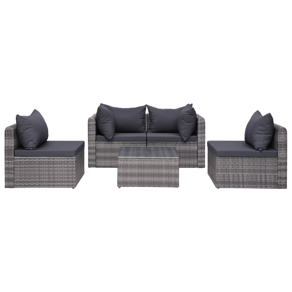 vidaXL 5-delige Loungeset met kussens poly rattan grijs