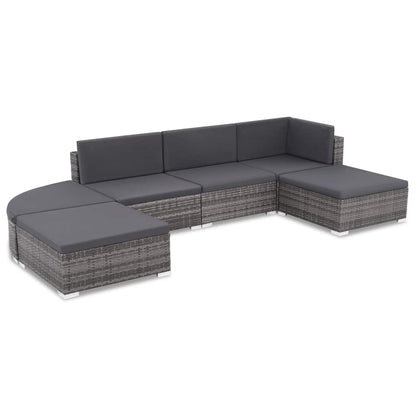 vidaXL 6-delige Loungeset met kussens poly rattan grijs