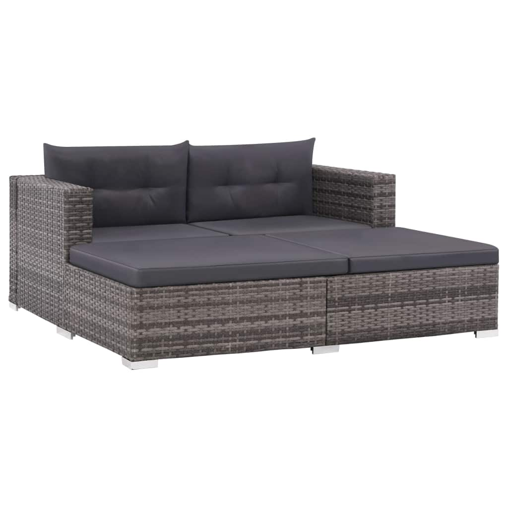 vidaXL 3-delige Loungeset met kussens poly rattan grijs