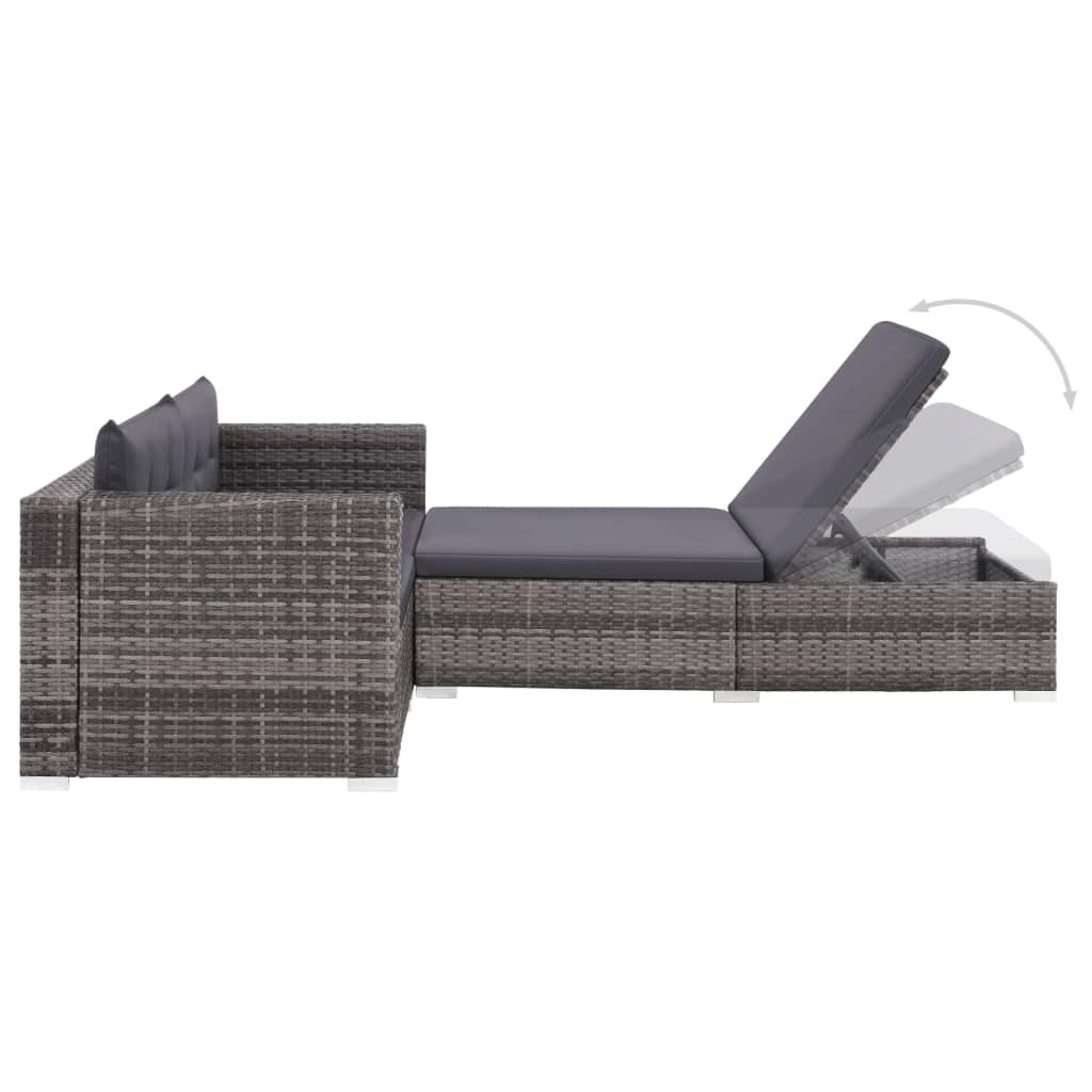 vidaXL 3-delige Loungeset met kussens poly rattan grijs