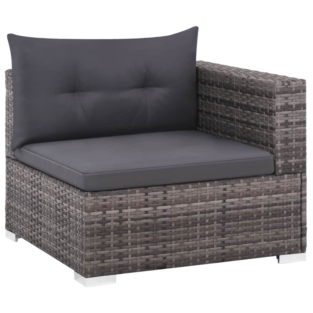 vidaXL 3-delige Loungeset met kussens poly rattan grijs