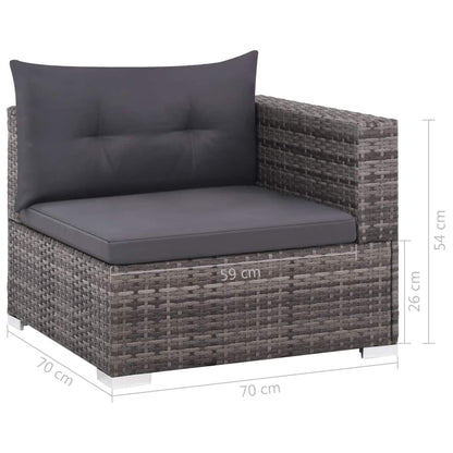 vidaXL 3-delige Loungeset met kussens poly rattan grijs