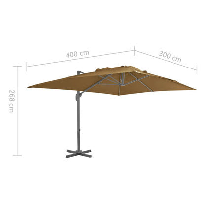 vidaXL Zweefparasol met aluminium paal 400x300 cm taupe