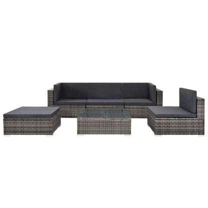 vidaXL 6-delige Loungeset met kussens poly rattan grijs