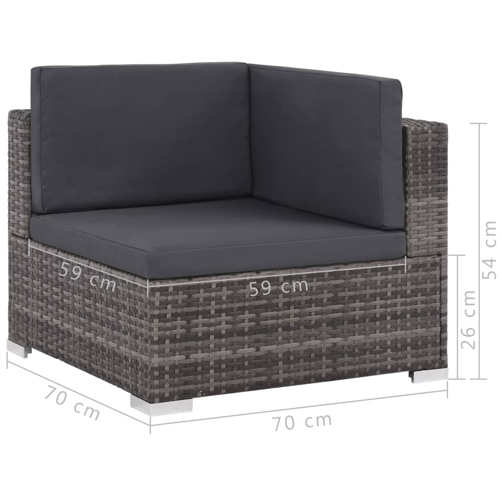 vidaXL 6-delige Loungeset met kussens poly rattan grijs