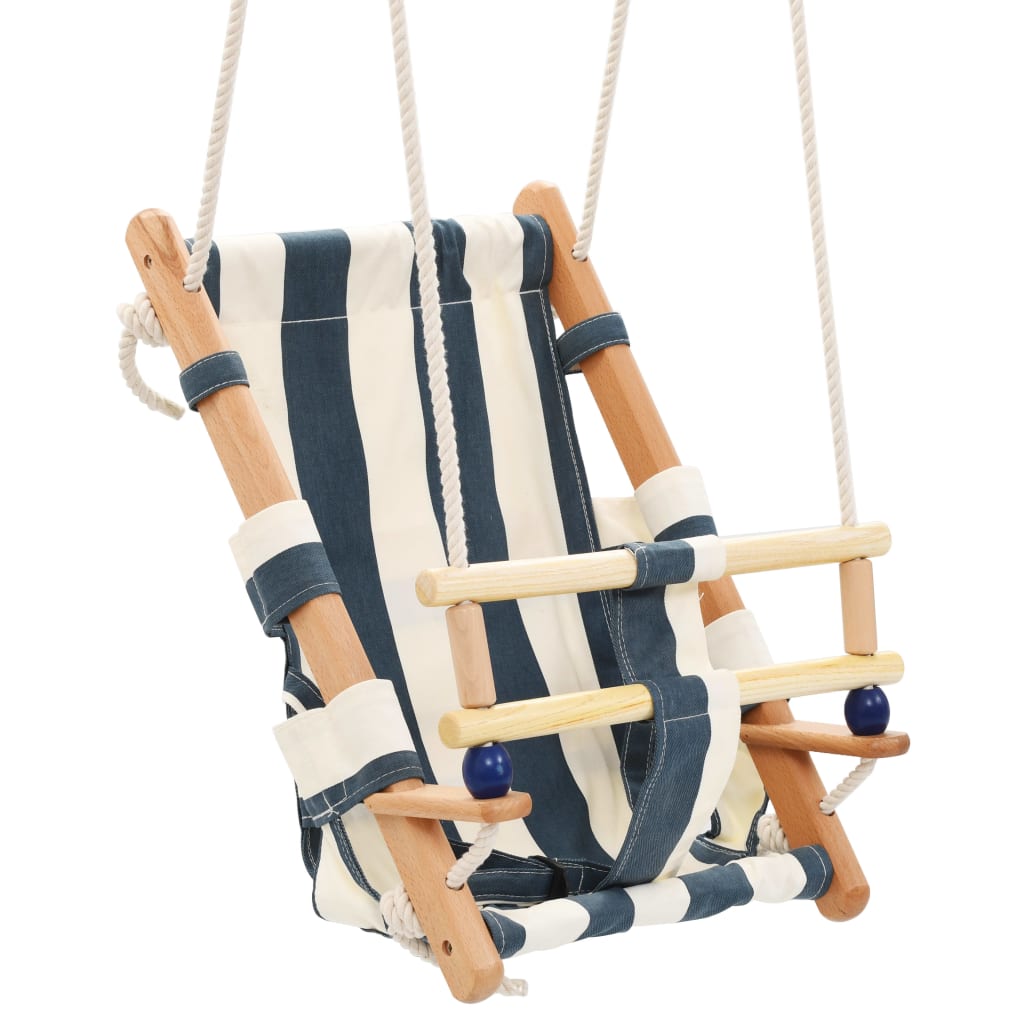 vidaXL Babyschommel met veiligheidsgordel katoen hout blauw