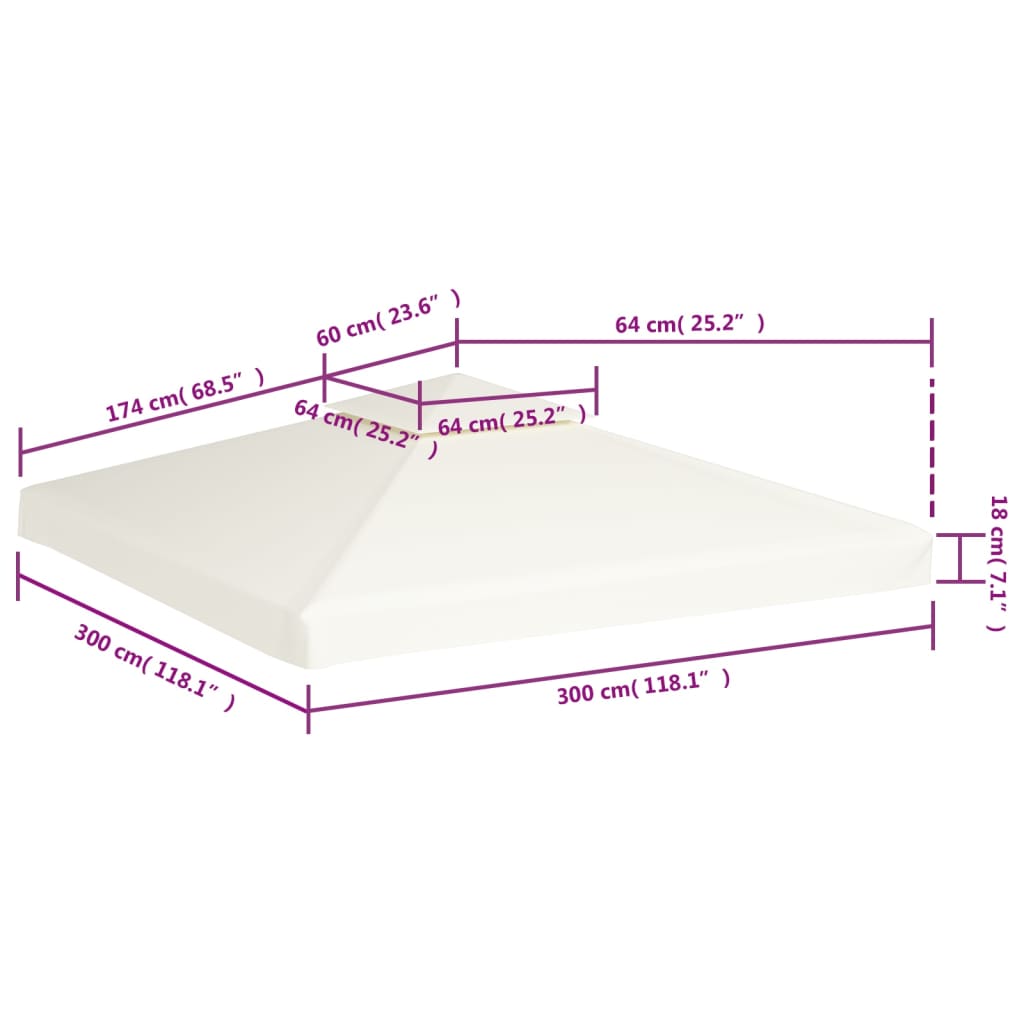 vidaXL Vervangend tentdoek prieel 310 g/m² 3x3 m crèmewit