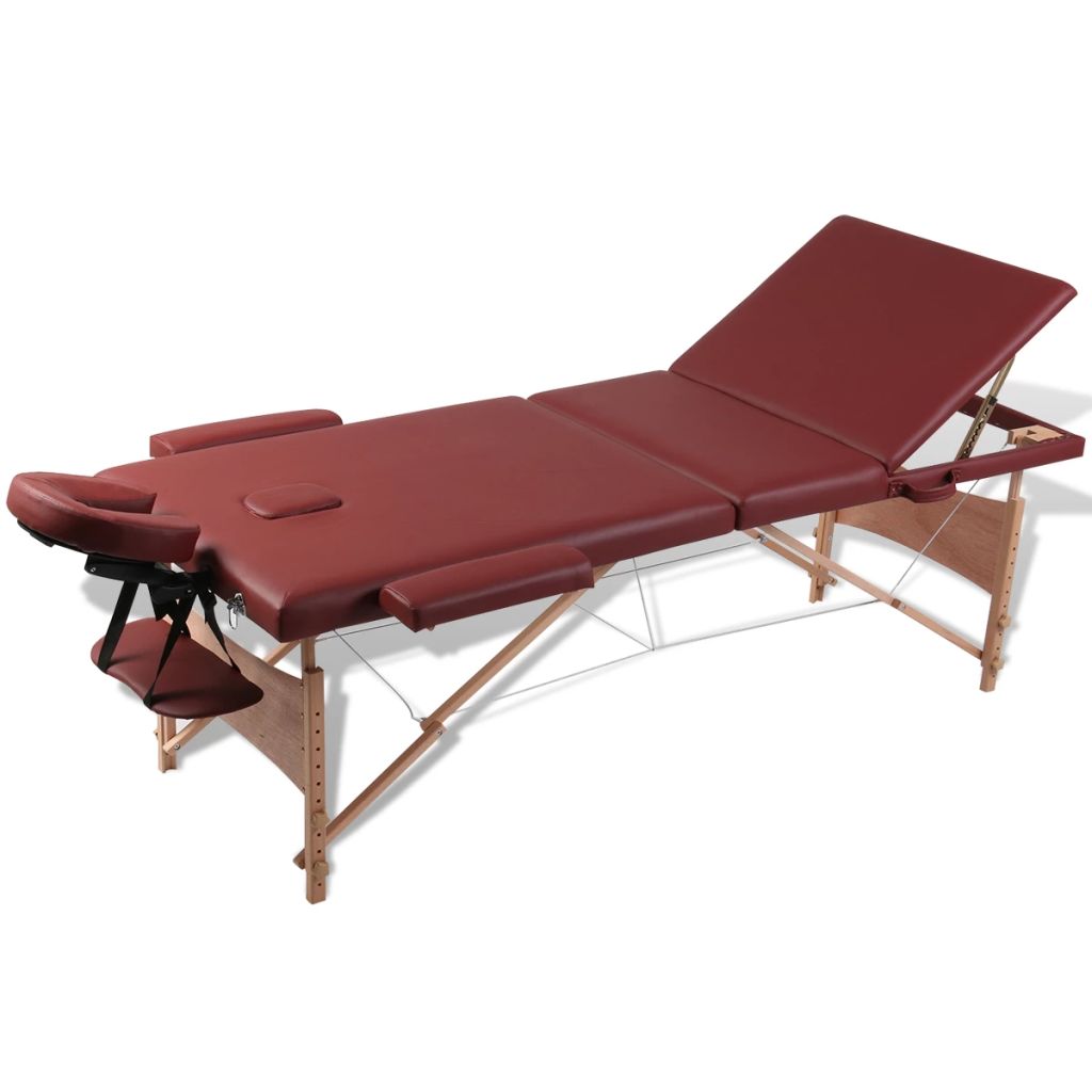 Inklapbare massagetafel 3 zones met houten frame (Rood)