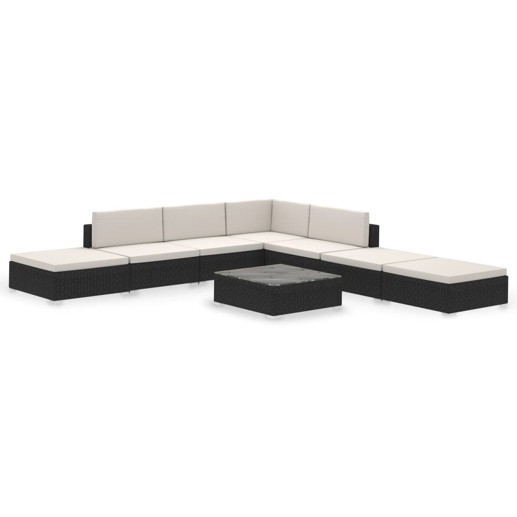 vidaXL 8-delige Loungeset met kussens poly rattan zwart