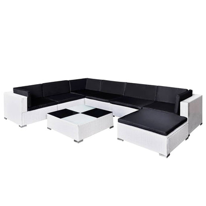 vidaXL 8-delige Loungeset met kussens poly rattan wit