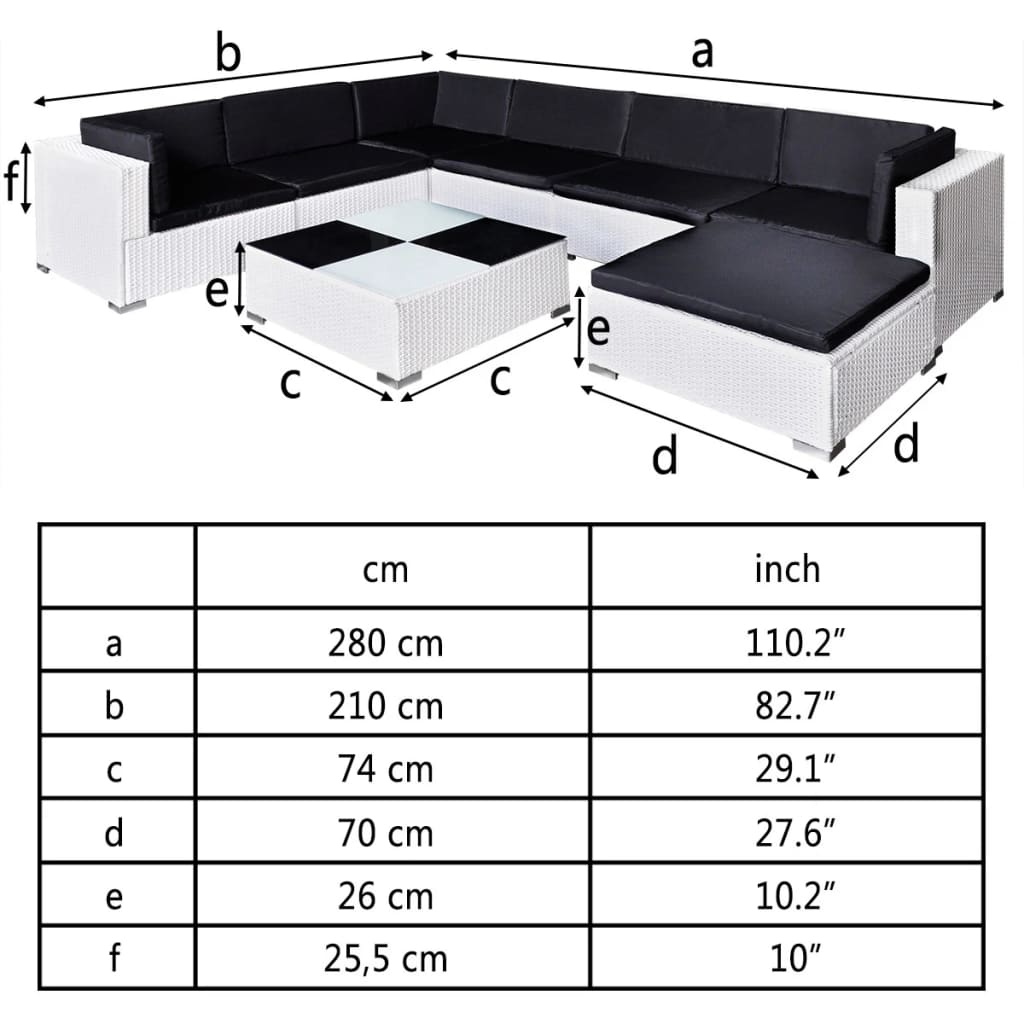 vidaXL 8-delige Loungeset met kussens poly rattan wit