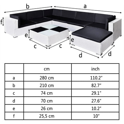 vidaXL 8-delige Loungeset met kussens poly rattan wit