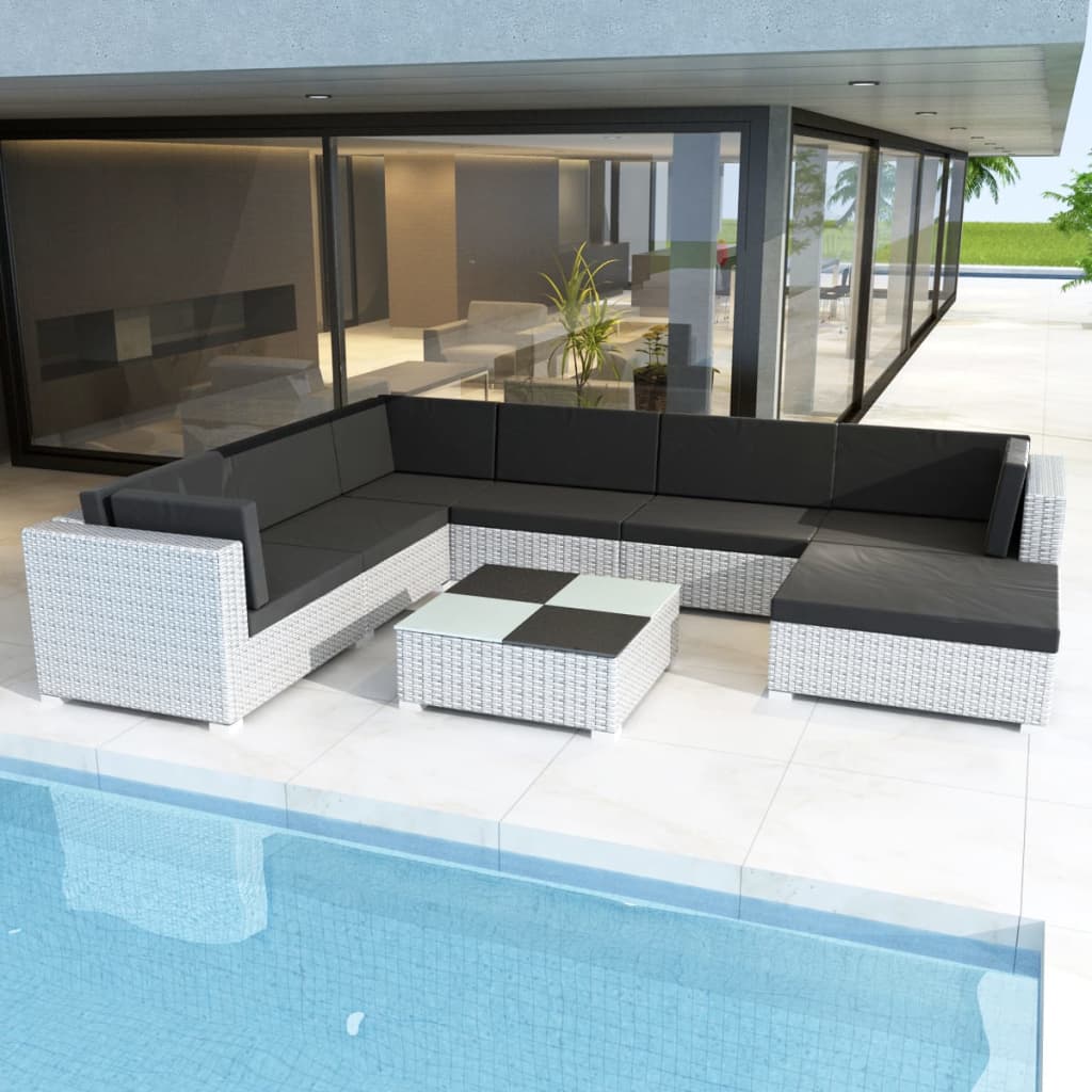 vidaXL 8-delige Loungeset met kussens poly rattan wit