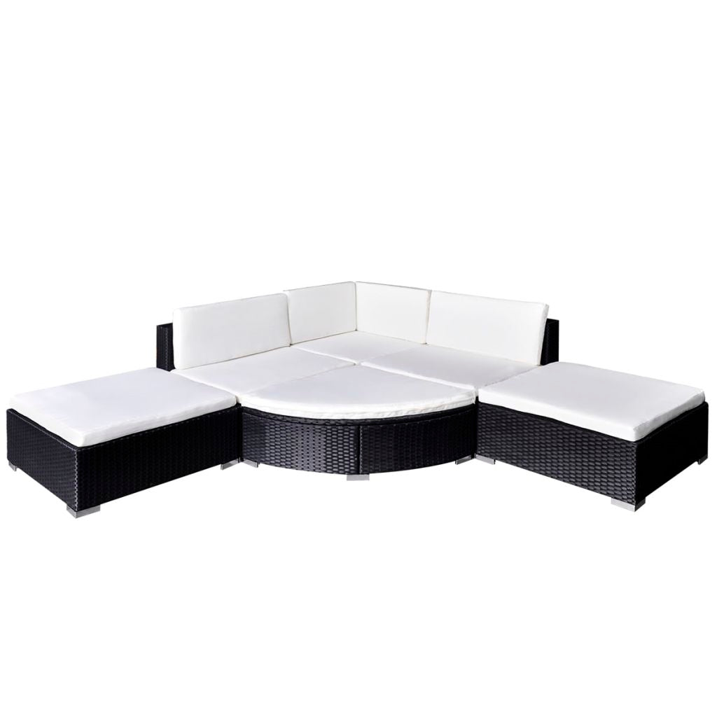 vidaXL 6-delige Loungeset met kussens poly rattan zwart