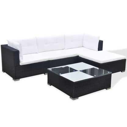 vidaXL 5-delige Loungeset met kussens poly rattan zwart