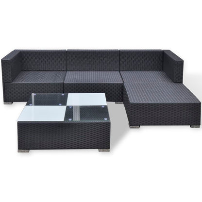 vidaXL 5-delige Loungeset met kussens poly rattan zwart