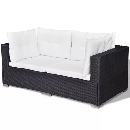 vidaXL 5-delige Loungeset met kussens poly rattan zwart